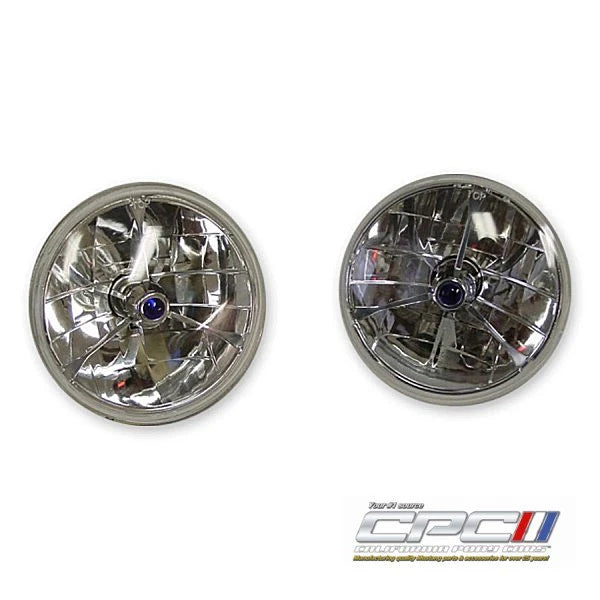 1965-1968 Mustang Tri-bar Headlamps 7" H4 Halogen Blue Dot ELE-658-602