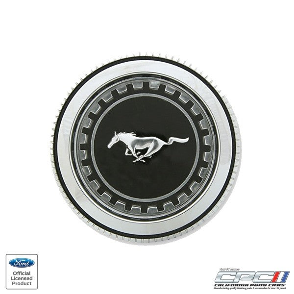 1969-1970 MUSTANG GAS CAP, NON-VENTED WITH SECURITY CABLE. FOR CARS WITH EVAPORATION EMISSION SYSTEM.